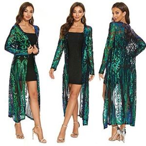 Women's Sequin Cardigan Summer Cover Up Dress Glitter Sparkle